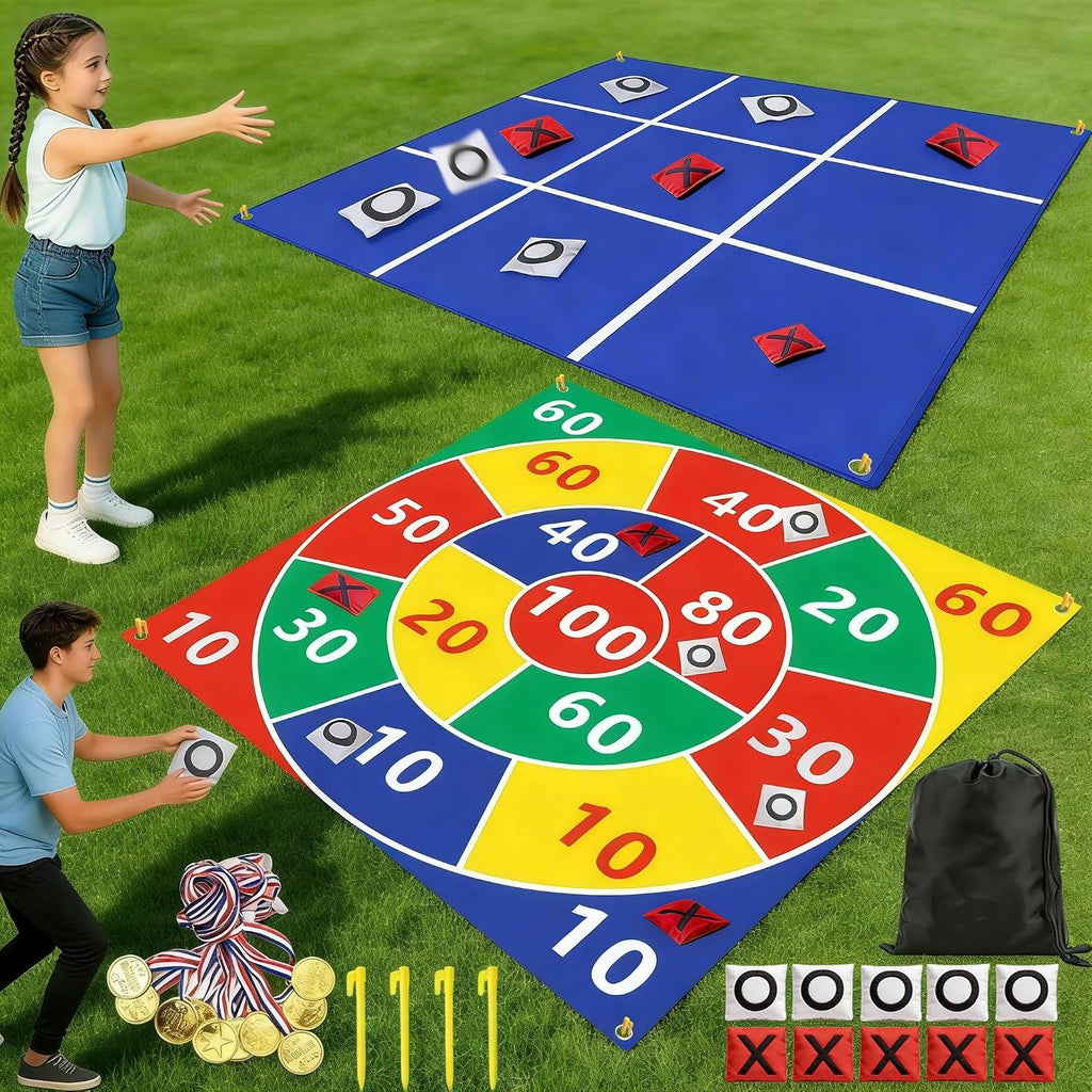2-in-1 Outdoor Giant Tic Tac Toe Bean Bag Toss Games for Kids Adults,4.5Ft Large Outside Picnic Lawn Backyard Games for Kids Family Birthday Party Beach Carnival Outdoor Fun Giant Yard Field Day Games