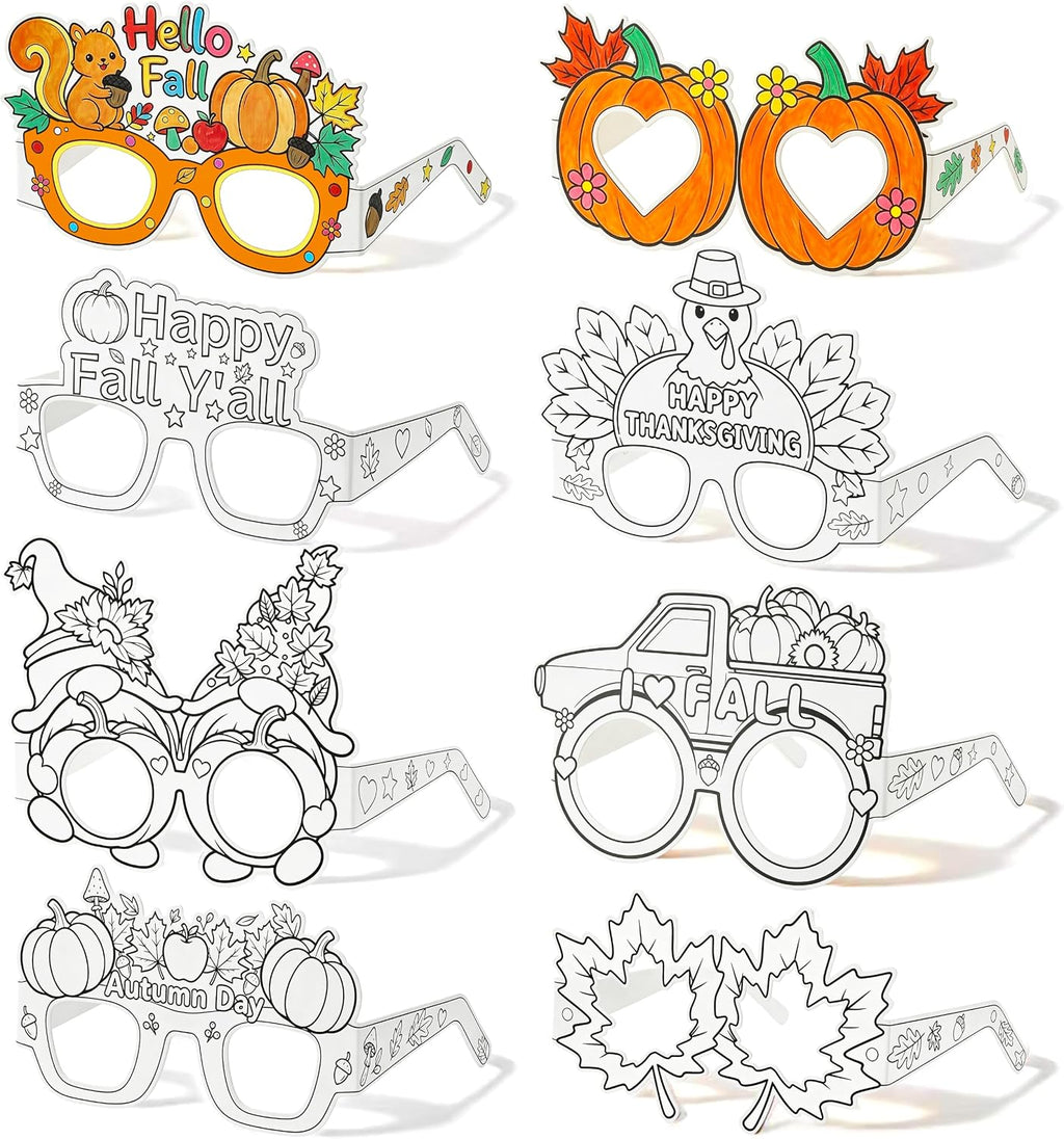 32Pcs Fall Thanksgiving Craft Bulk Coloring Glasses DIY Arts Kit for Kids