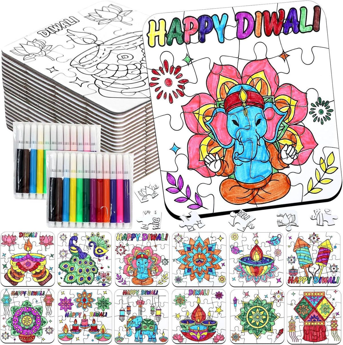Diwali Crafts & Party Favors for Kids Bulk, Rangoli Art Activity DIY Puzzle