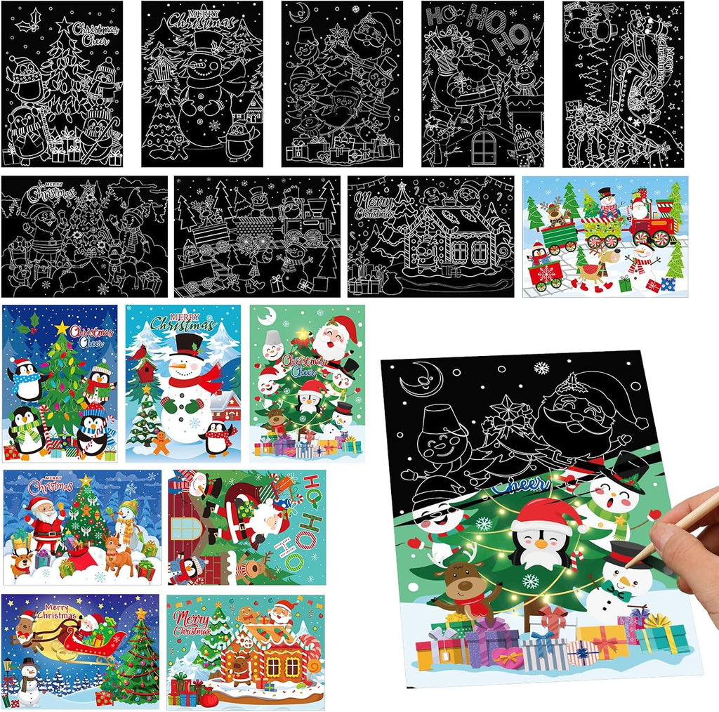 Marspark 24 Pcs Christmas Scratch Paper Xmas Scratch Crafts Bulk for Kids