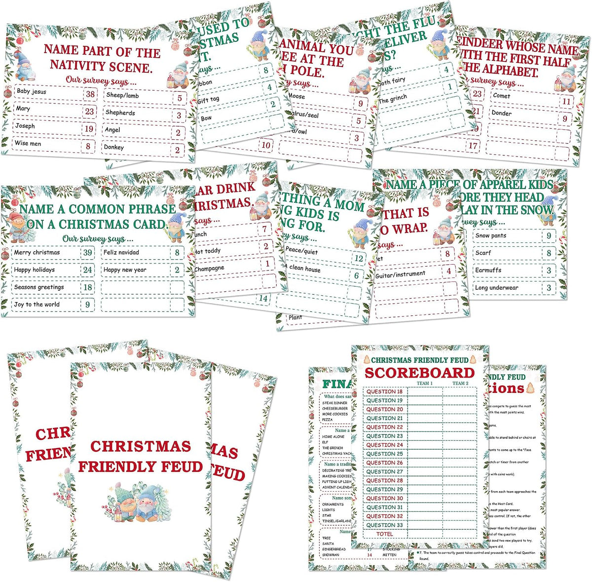 Christmas Friendly Feud Game, Friendly Christmas Party Games for Family Friends Large Groups, Funny Xmas Feud Quiz, Xmas Trivia Party Decoration for Winter Holiday -07