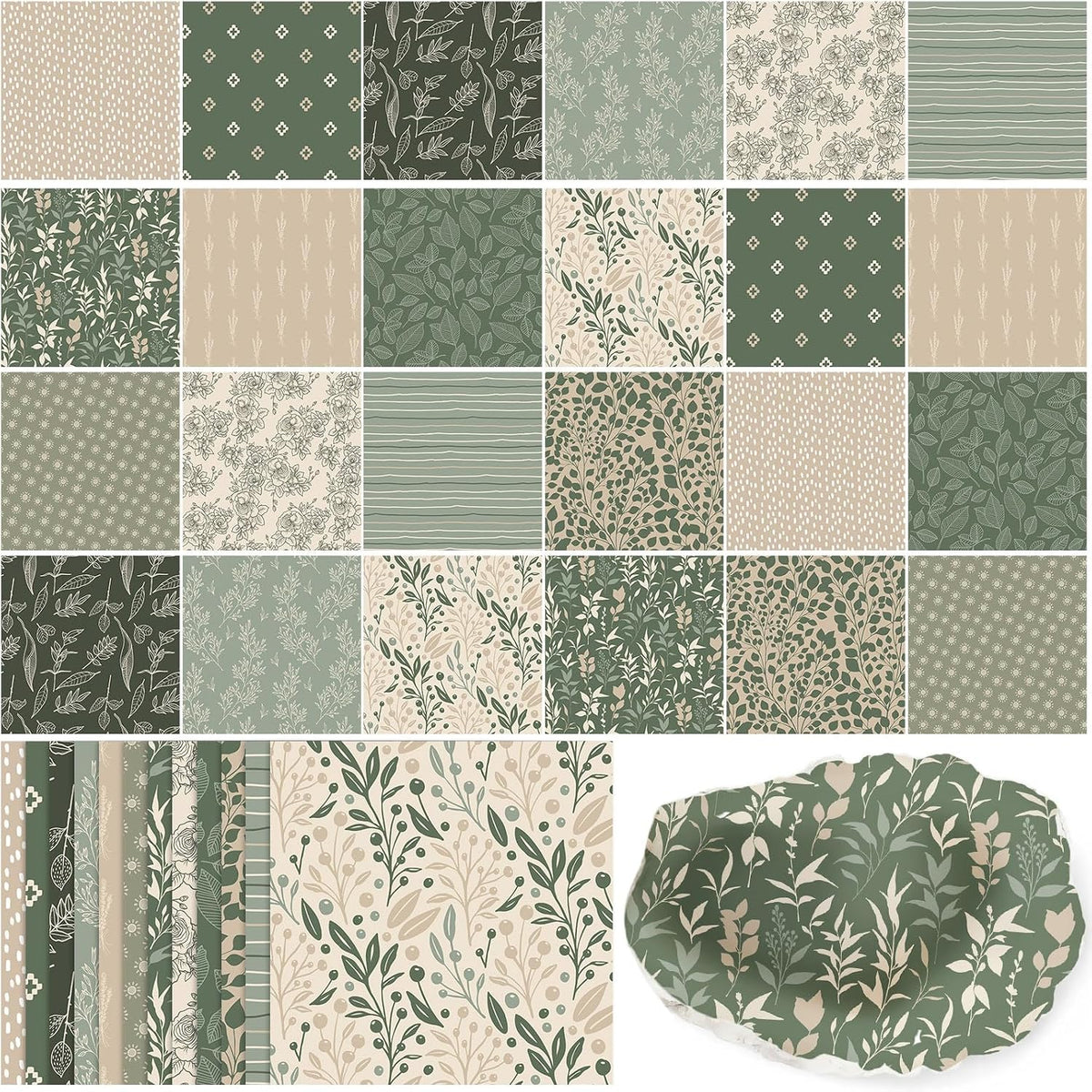 Tenceur 48 Pack 12 Styles Vintage Green Floral Decoupage Napkins, 13''