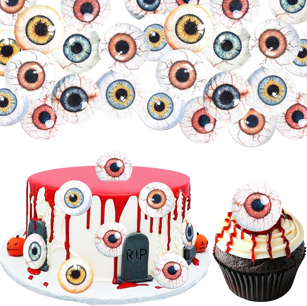 60 PCS Edible Eyeballs Cupcake Toppers Wafer Paper Horror Eyeballs Cupcake Picks Edible Dessert Sprinkles Bloody Eyes Halloween Cupcake Decorations for Halloween Party Cake Decorations Supplies