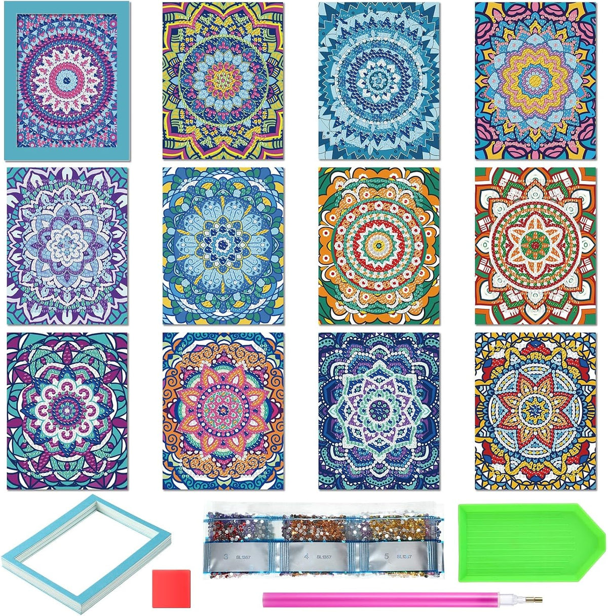 Saillong 24 Pcs Mandala Mini Diamond Painting Kits with Frames Set