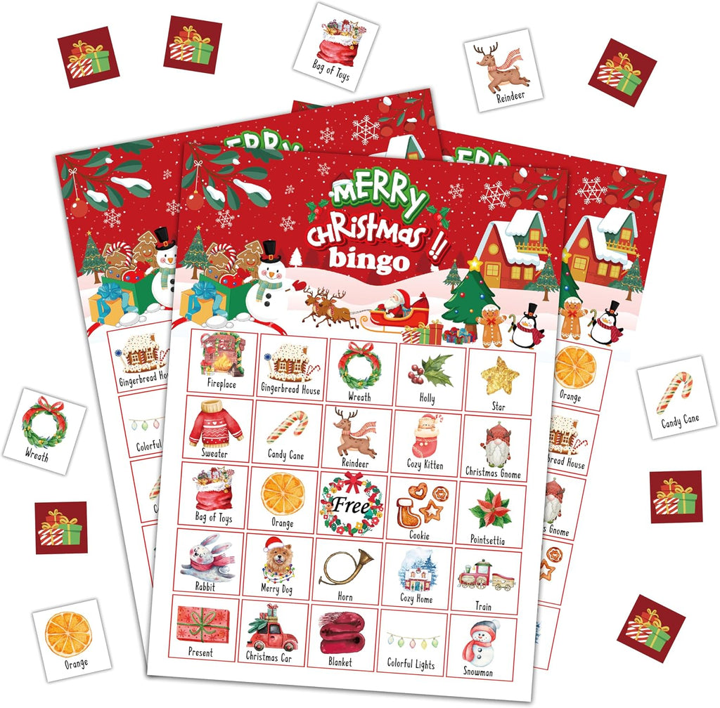 Christmas Bingo Game, Merry Christmas Party Games for Adults, Xmas Bingo Game Cards for Large Group Family Friends Activities, Winter Holiday Party Decor Supplies, 07