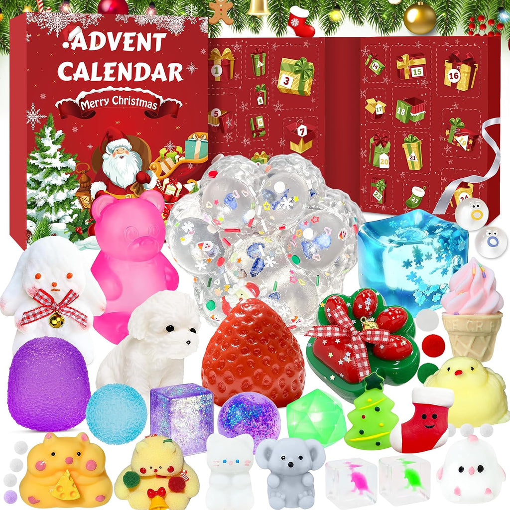 2026 Squishy Advent Calendar, Fidget Christmas Countdown Calendar, 24 Days of Surprises Squishy Toys Box, Xmas Toys for Sock Stuffing & Christmas Gift