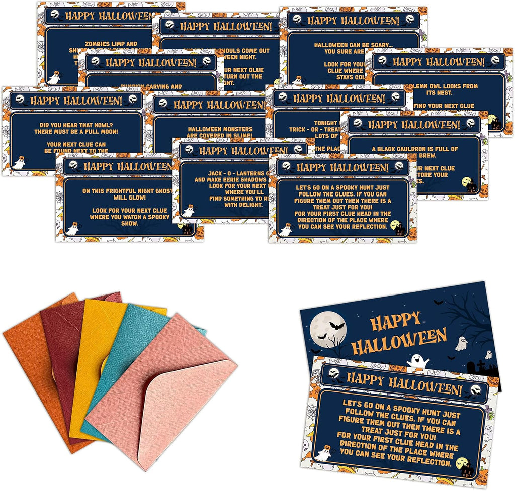 Halloween Scavenger Hunt Games Set, Trick Or Treat Treasure Hunt Clue Games for Friends Family, Halloween Activities for Large Groups, Horror Party Supplies Decorations, 02