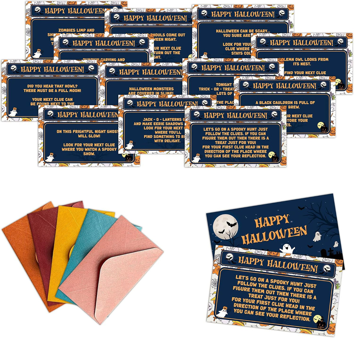 Halloween Scavenger Hunt Games Set, Trick Or Treat Treasure Hunt Clue Games for Friends Family, Halloween Activities for Large Groups, Horror Party Supplies Decorations, 02