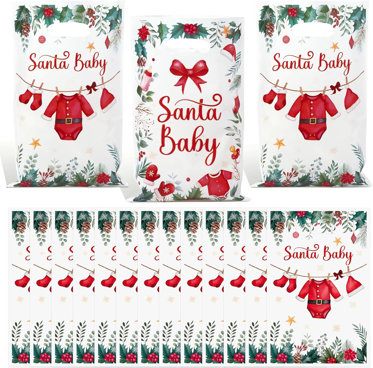 Haooryx Christmas Santa Baby Shower Party Favor Bags Gift Wrapping Decor