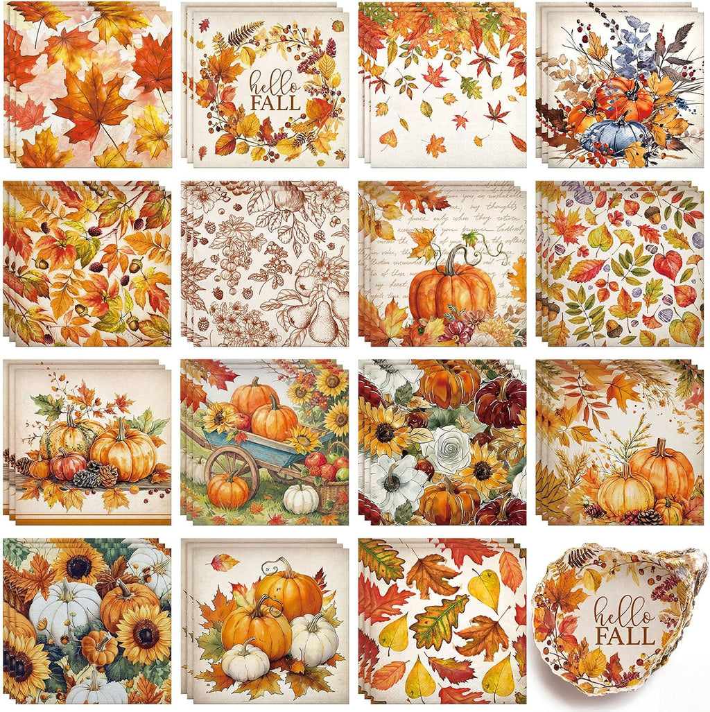 Gueevin 45 Pack Fall Decoupage Napkins 15 Styles for DIY Project