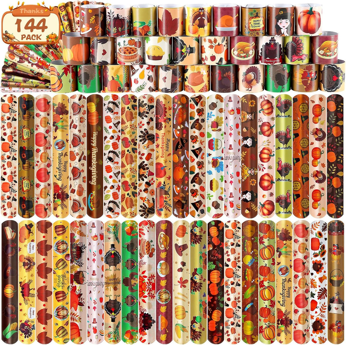 LUYI Thanksgiving Fall Slap Bracelets - 36pcs Autumn Theme Snap Wristbands for Party Favors, Table Decorations & Holiday Gatherings