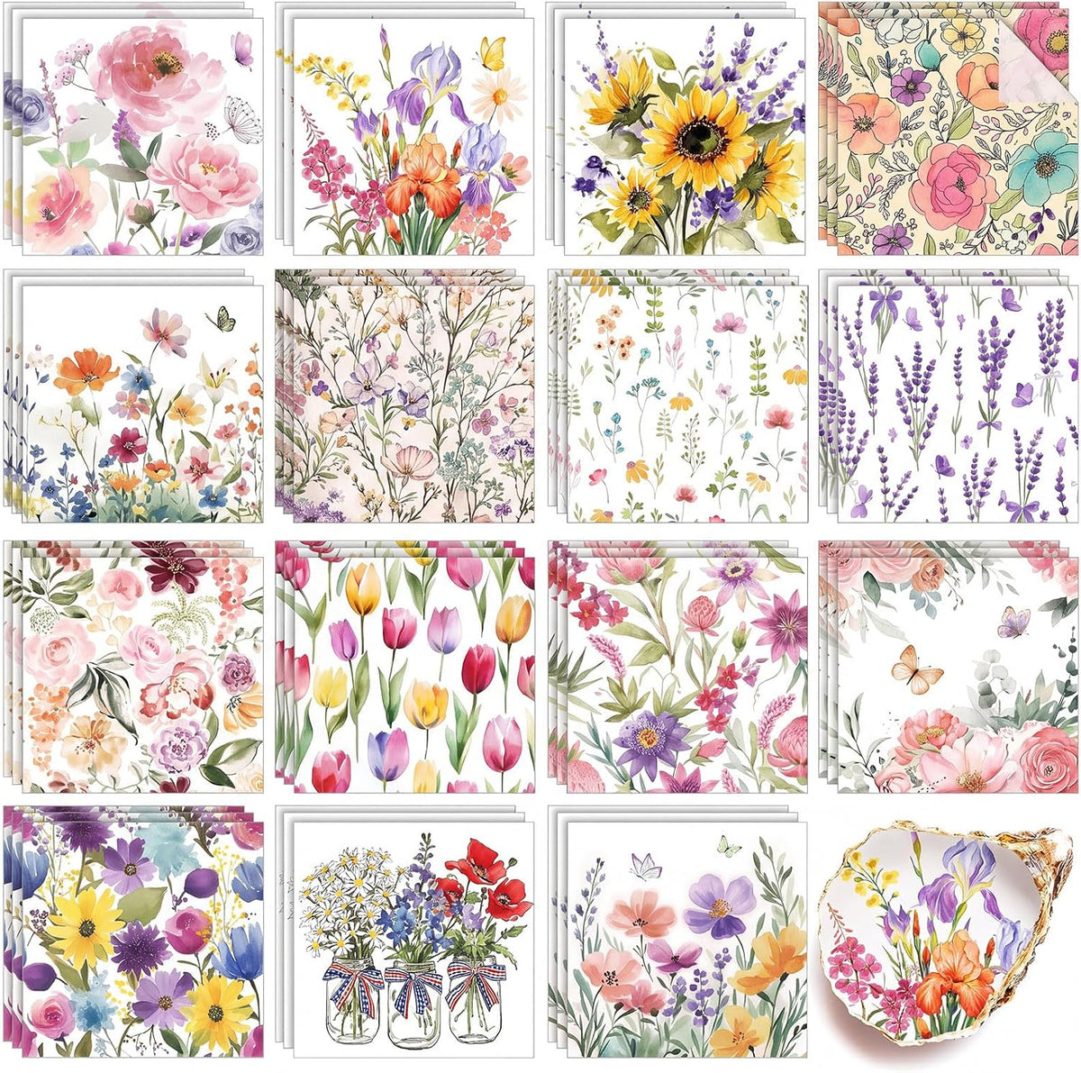 Gueevin 45 Pack Floral Decoupage Napkins Botanical Craft Paper for DIY