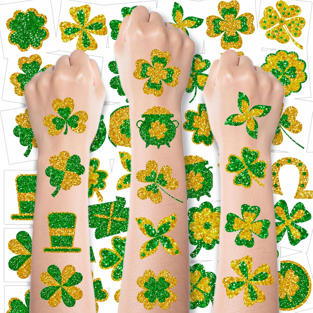 St Patricks Day Accessories - 100 PCS Shamrock Temporary Tattoos for Kids | St Patricks Day Shirt Women - Saint Patricks Day Green Gold Lucky Clover Stickers Crafts Makeup Party Favors Supplies