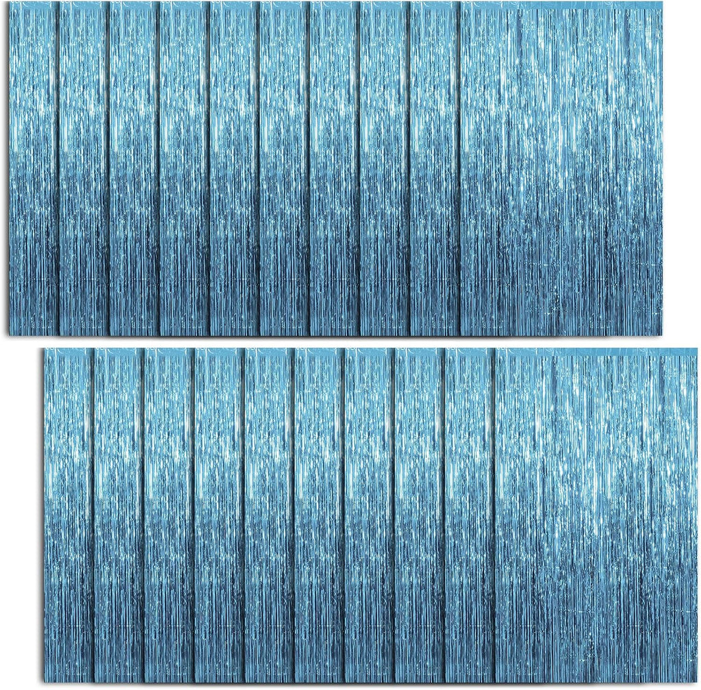 20 Pack Foil Curtain Backdrop Blue Metallic Tinsel Foil Fringe Curtains Photo Booth Props for Birthday Wedding Engagement Baby Shower Bachelorette Christmas Holiday Celebration Party Decorations