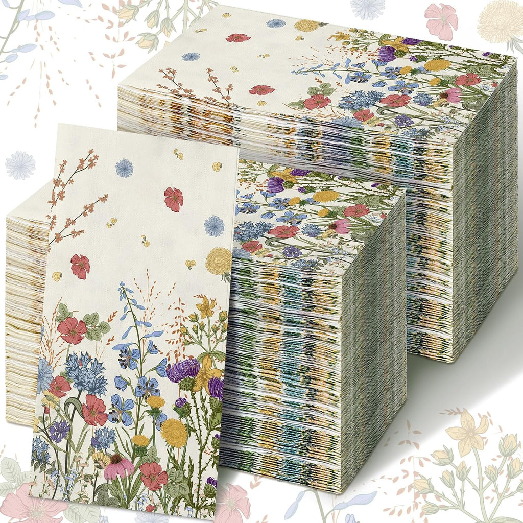 Seajan 200 Pcs Wildflower Guest Towels Disposable Paper Hand Napkins