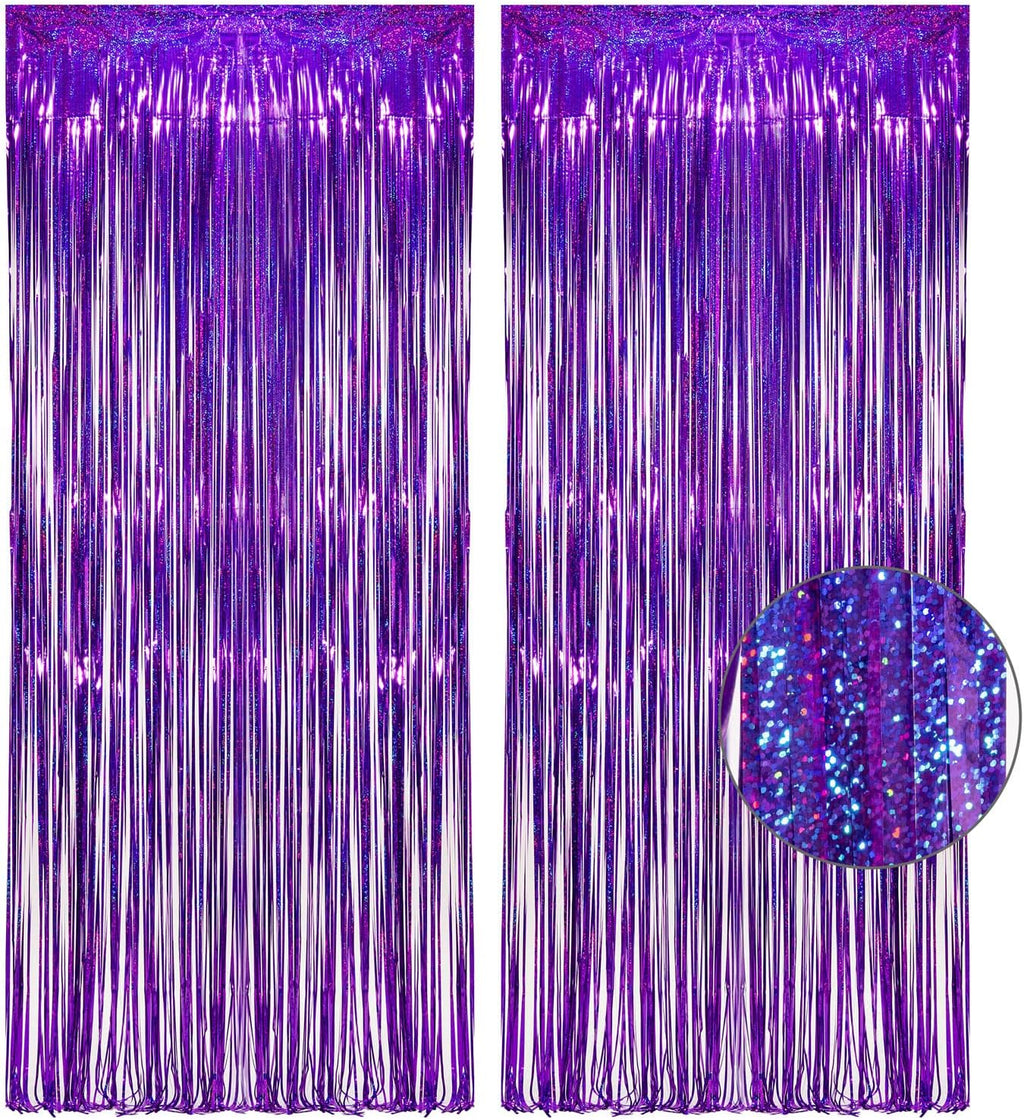 Purple Tinsel Curtain Party Backdrop - 3.2ft x 8.2ft - Pack of 2