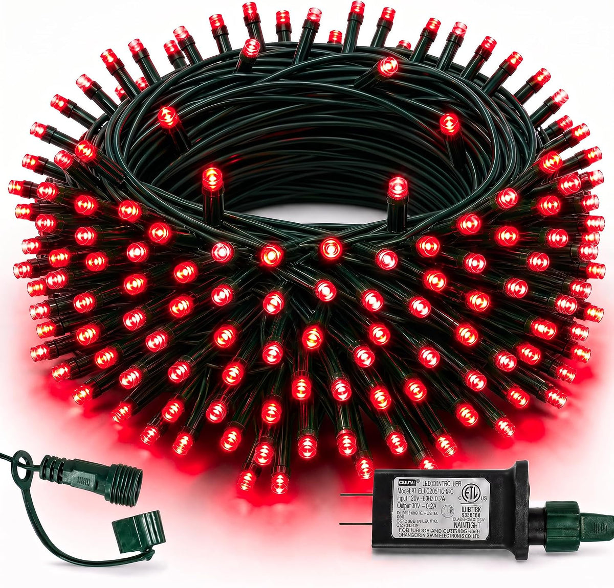 TW SHINE Christmas Lights, 200 LED 66FT Outdoor Christmas Lights Plug in with 8 Modes, Waterproof Light Outdoor, Indoor Xmas Decorations for Party Yard House Decor, Red