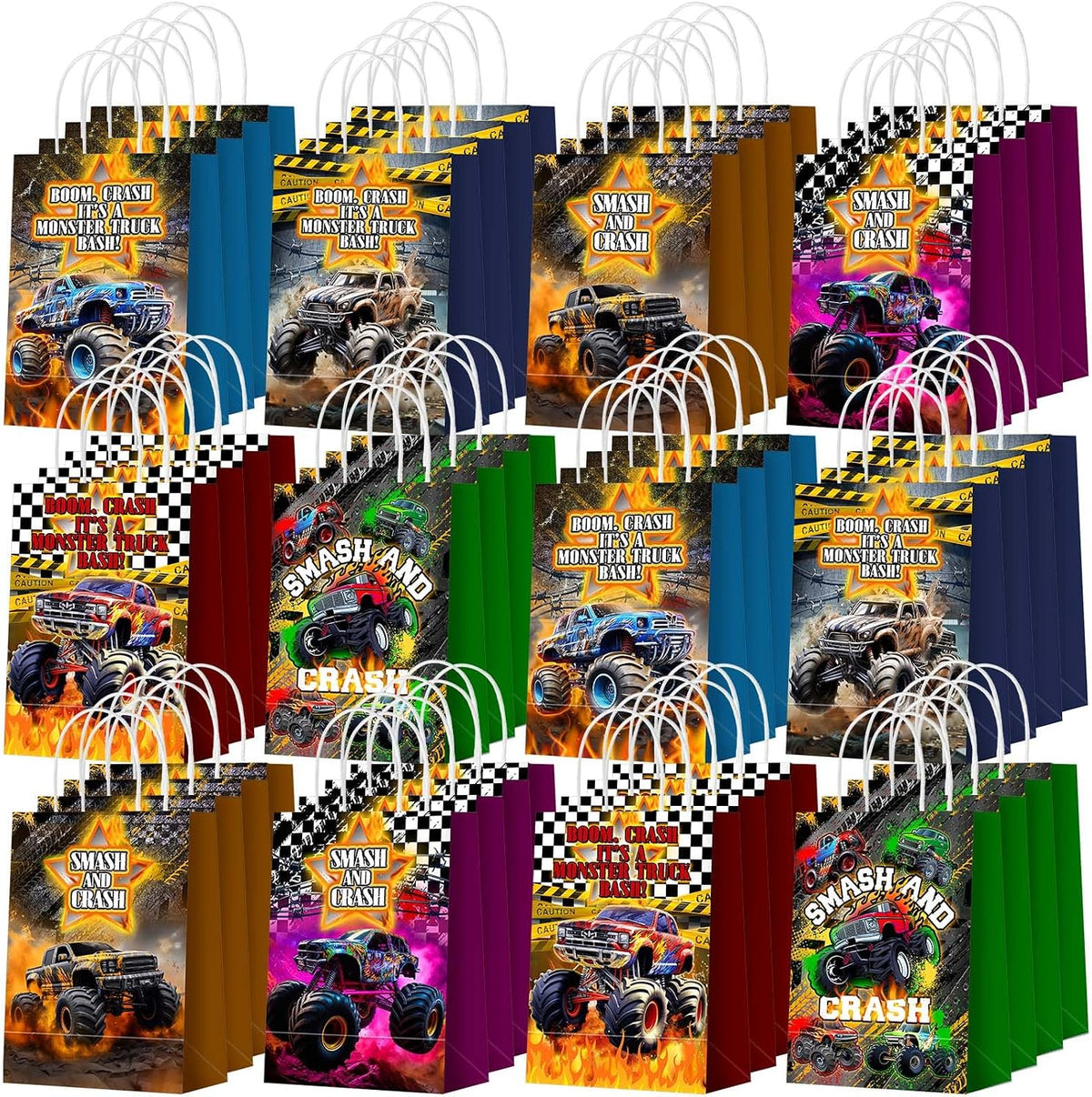 Kolldenn 48 Pcs Monster Truck Goodie Bags with Handles Truck Party Bags
