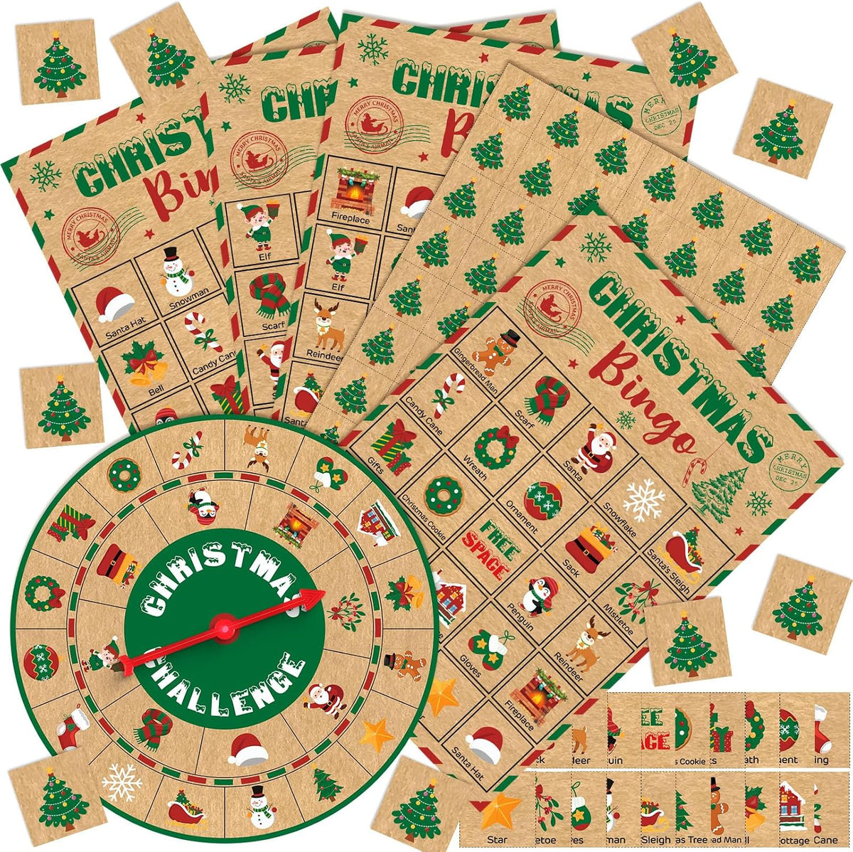 Shappy Bingo Game for Kid Adult 24 Players Party Game Activities,Christmas