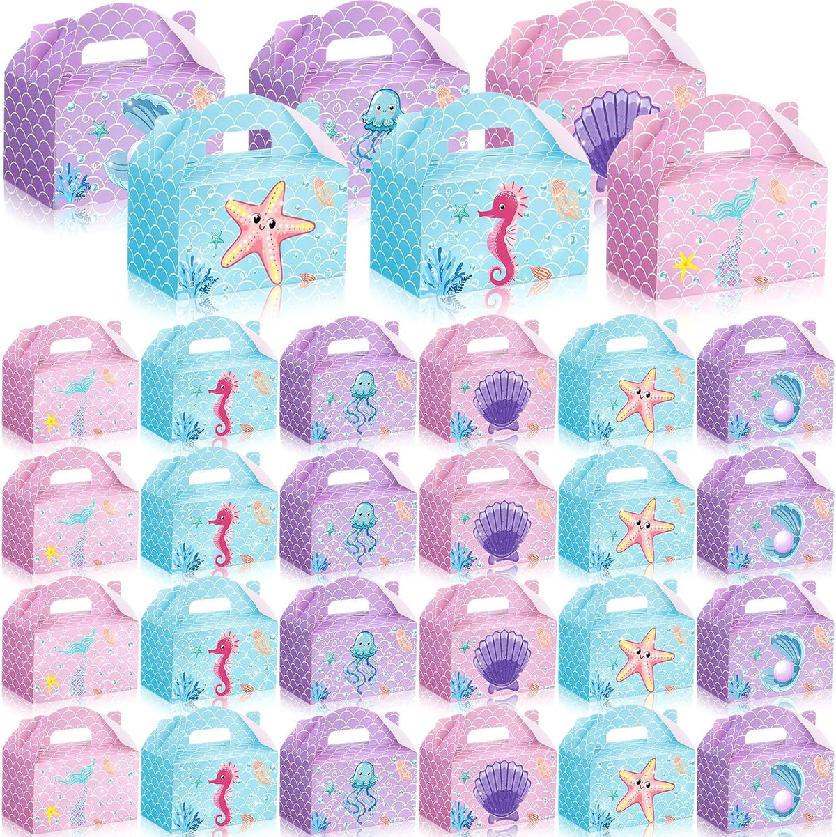 24 Pcs Mermaid Party Favors Treat Boxes Shell Pearl Mermaid Gift Bags