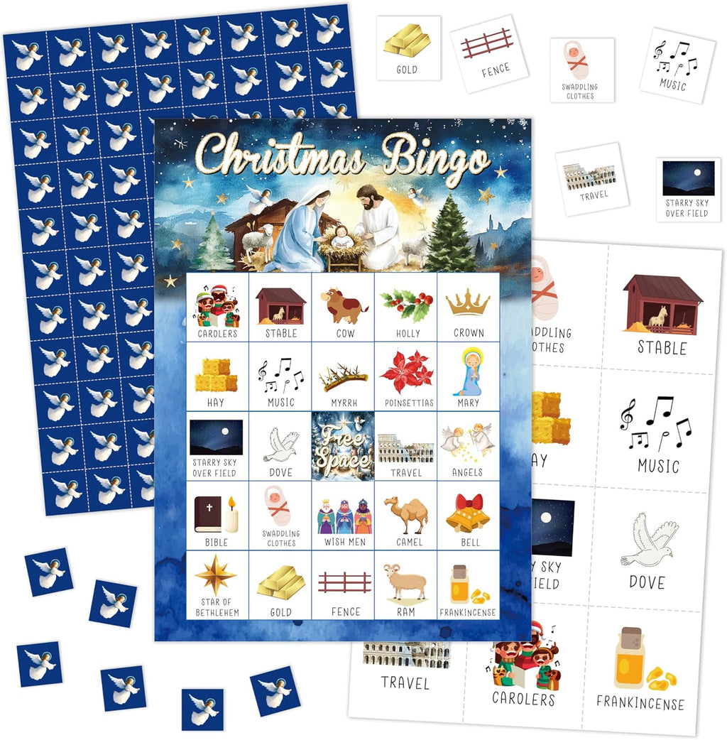 Christmas Nativity Bingo Games for Adults, Winter Christian Bingo Cards for Party, Religious Xmas Party Decor Favors Supplies, Christmas Game for Family Friends, Holiday Games for 24 Players -15
