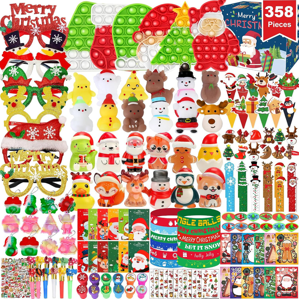 358PCS Christmas Party Favors Supplies Decoration, Goodie Bag Pinata Stocking Stuffers Bulk, Treasure Box Toy for Classroom Rewards, Advent Calendar Stuff Filler, Carnival Prizes, Xmas Birthday Gifts