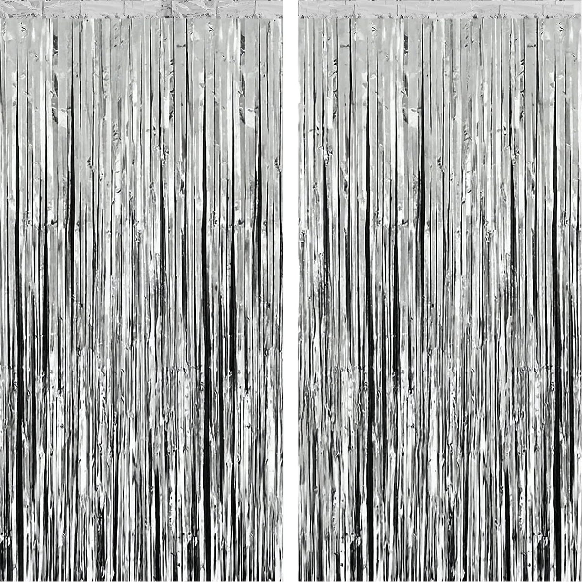 KatchOn 2Pcs Silver Fringe Backdrop 3.25x8ft Bachelorette Party Decorations