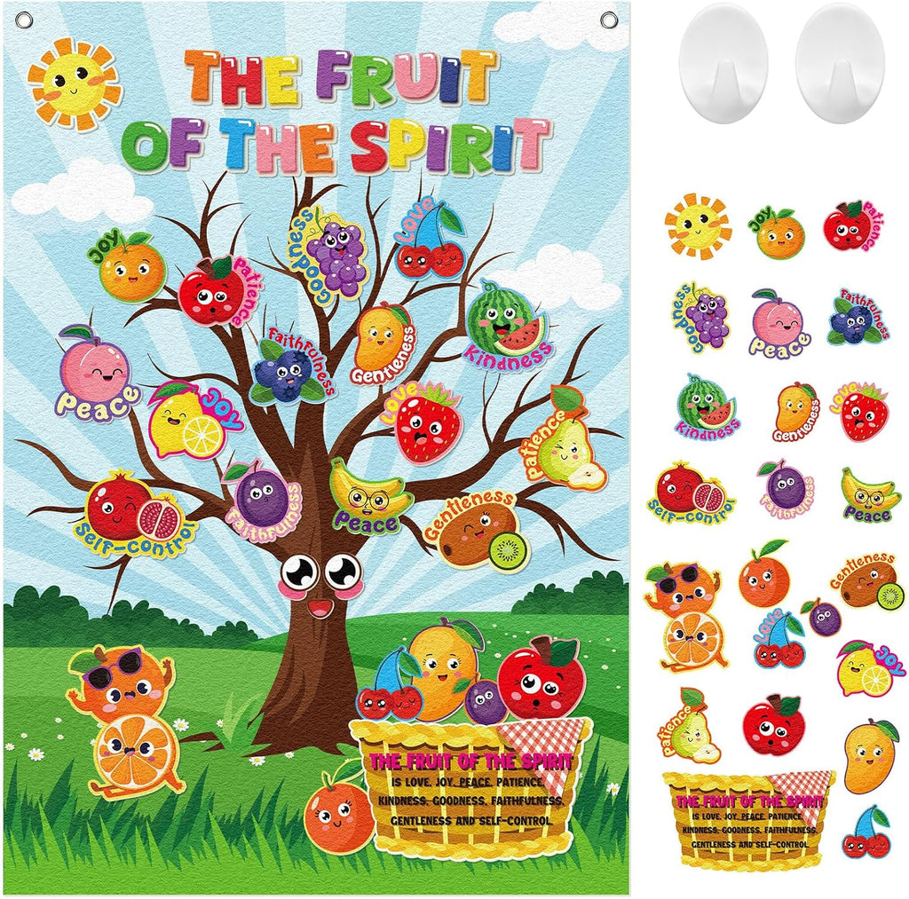 Cinrobiye Fruit of The Spirit Felt Bulletin Board Make Your Own Fruit of the Spirit Tree Crafts DIY Christian Bible Scene Set for Church VBS Sunday School Classroom Activities