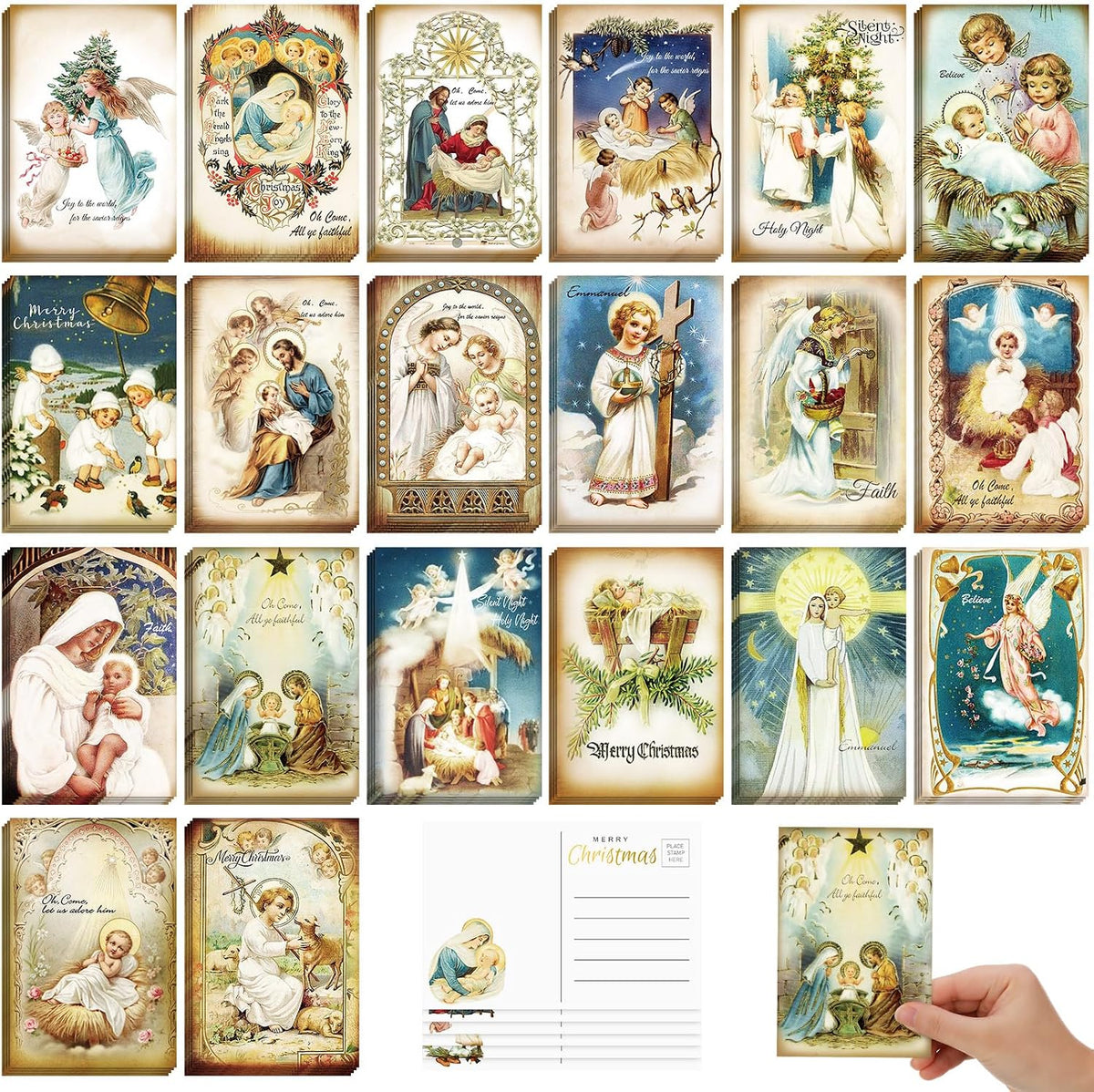 Nuanchu 80 Pcs Vintage Holy Nativity Greeting Cards - 4 x 6'' Santa and Christmas Reprint Antique Postcard Set - Retro Christmas Cards Blank Greetings for Friends, 20 Designs