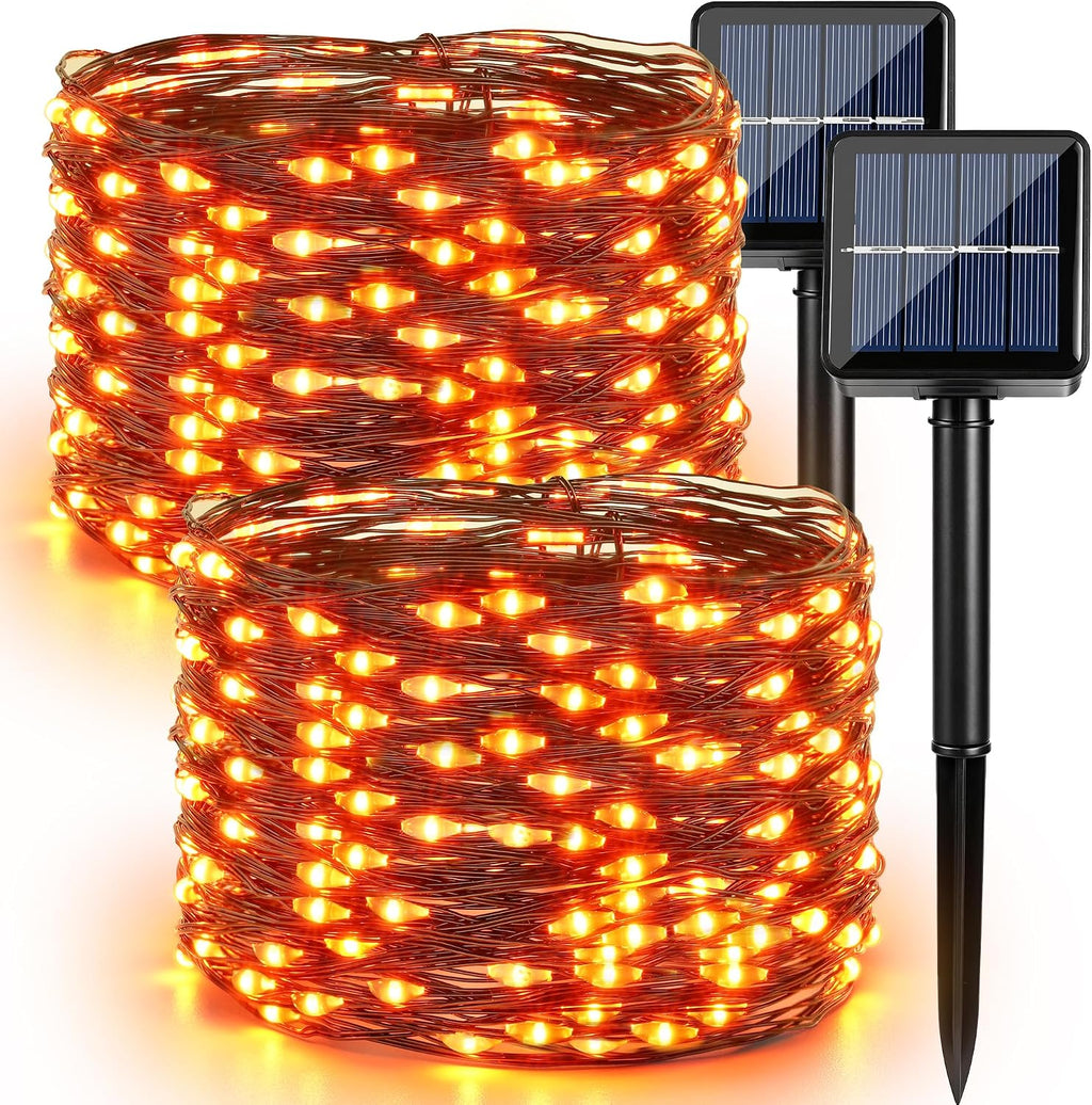 Brizled Solar Orange Fairy Lights, Outdoor Twinkle Halloween LED Lights