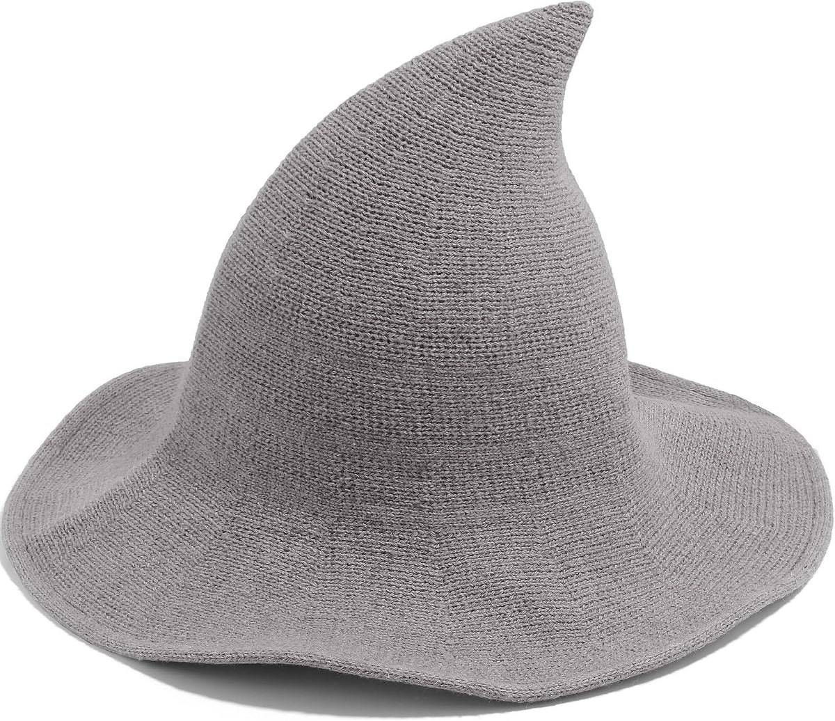 Leuceiy Witch Hat for Women, Wide Brim Foldable Wool Kintted Wizard Hats