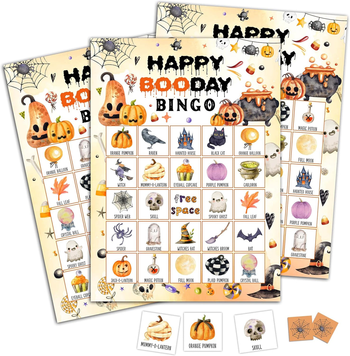 Happy Booday Bingo Game Cards, Halloween Party Games, Happy Booday Party Game Decor, Fall Holiday Games, Bingo Sets for Adults Large Group, Halloween Theme Party Activity Supplies -A16