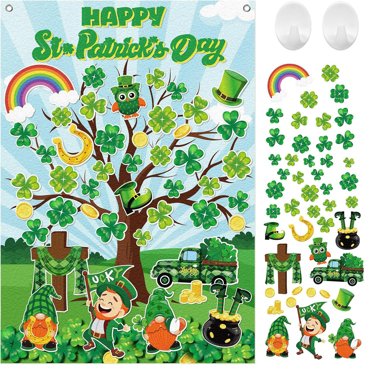 Cinrobiye St. Patrick’s Day Shamrock Felt Tree Bulletin Board Kit, Seasonal Decorative Felt Display Set for Classroom, Church and Home Holiday Decoration, Reusable Wall & Bulletin Board Decor