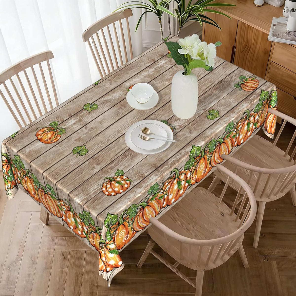 Thanksgiving Plaid Tablecloth Rectangle 60 x 84 Inch, Stain Resistant Machine Washable Fabric Polyester Turkey Harvest Tablecloths Rectangular Thanksgiving Table Cloth Rectangle Table Cover