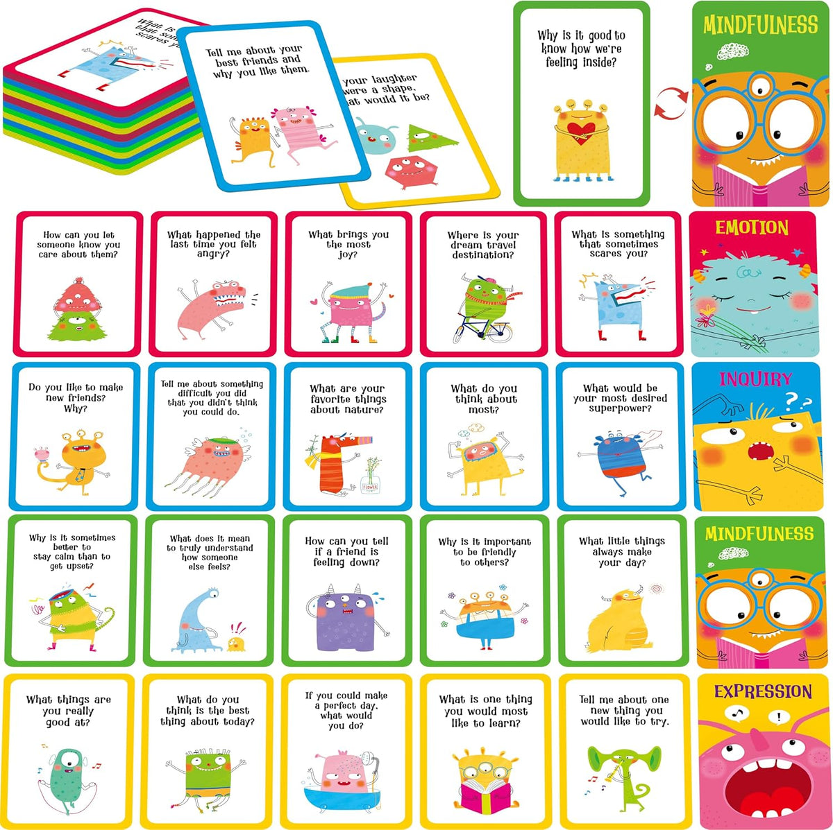 70 Conversation Cards,4 Category Mindful Talk for Students,Authentic & Meaningful Question Cards for Kids,Classroom Activity & Road Trip,Family Gathering-Improve Expression,Communication, Social Skill