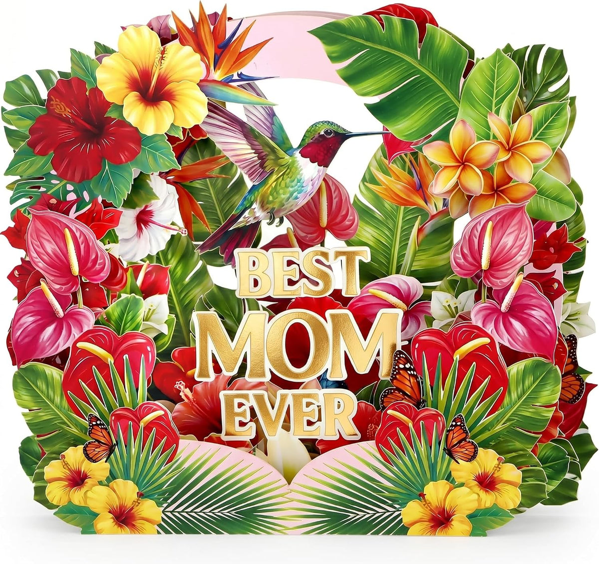 D4DREAM Pop Up Birthday Cards for Women, Tropical Hibiscus & Hummingbird