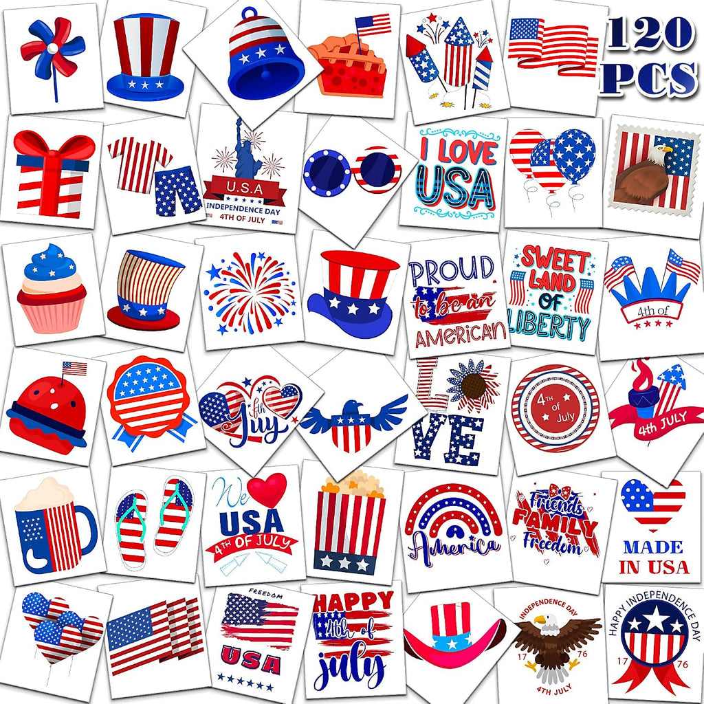 HSHFAMIIY 4th of July Outfits for Women - 4th of July Temporary Tattoos, 120 PCS USA Flag Patriotic Tattoos, USA Flag, Fireworks, Eagle, Statue of Liberty, Independence Day, Memorial Day