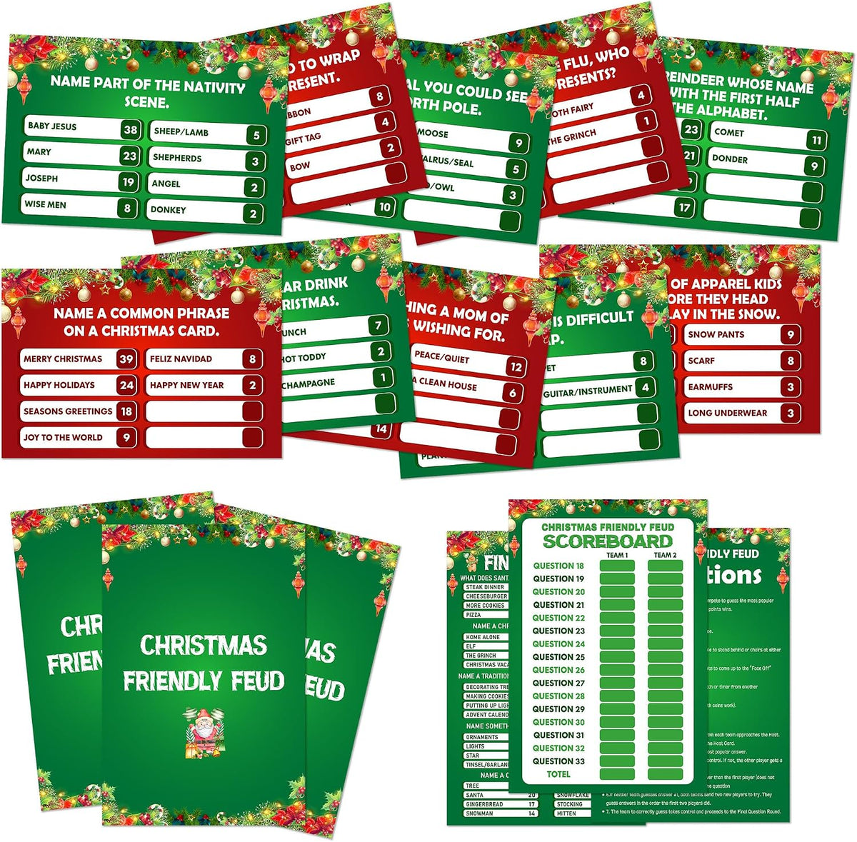 Christmas Friendly Feud Game, Friendly Christmas Party Games for Family Friends Large Groups, Funny Xmas Feud Quiz, Xmas Trivia Party Decoration for Winter Holiday -10