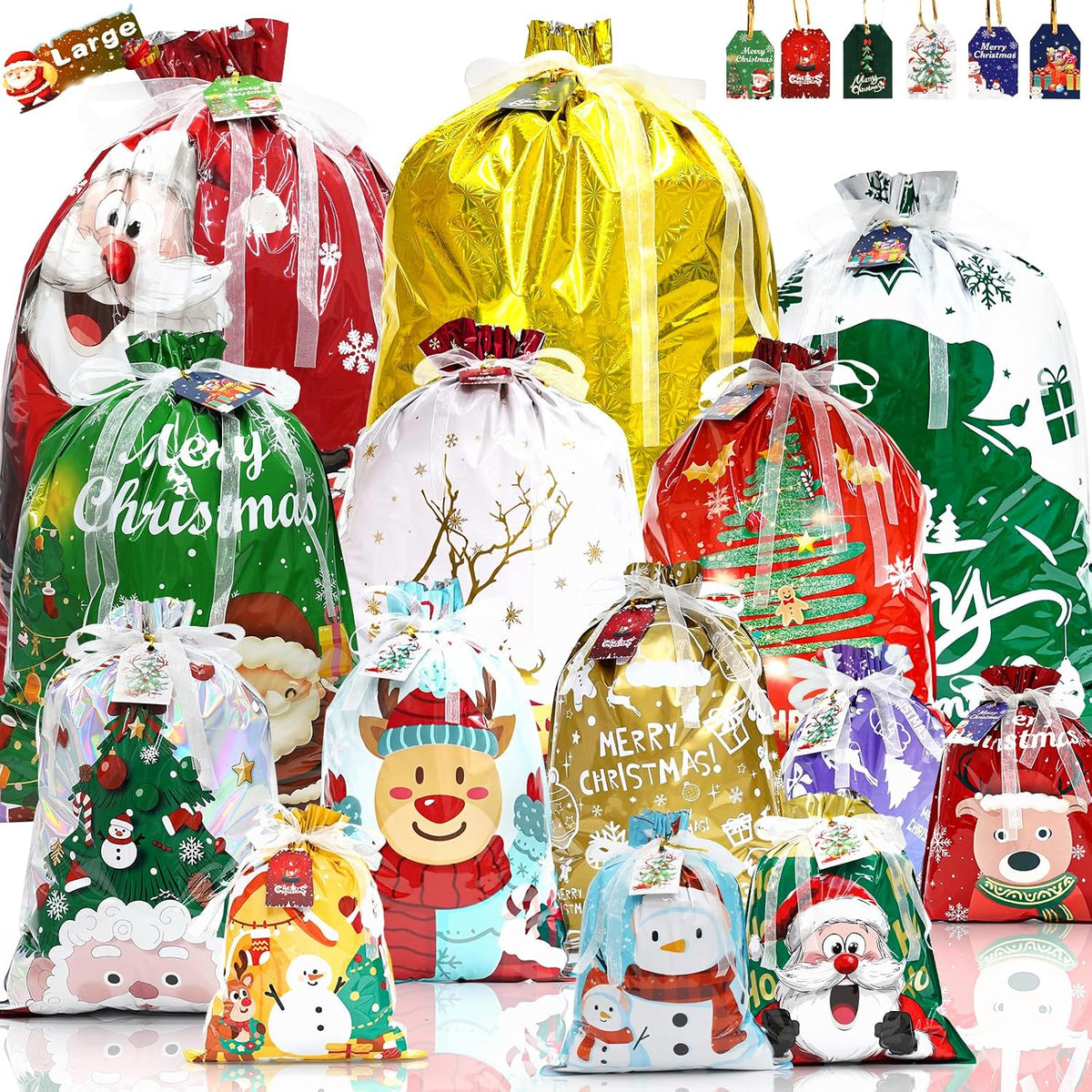 Ergohortus Christmas Drawstring Gift Bags, 20Pcs Christmas Bags for Gifts