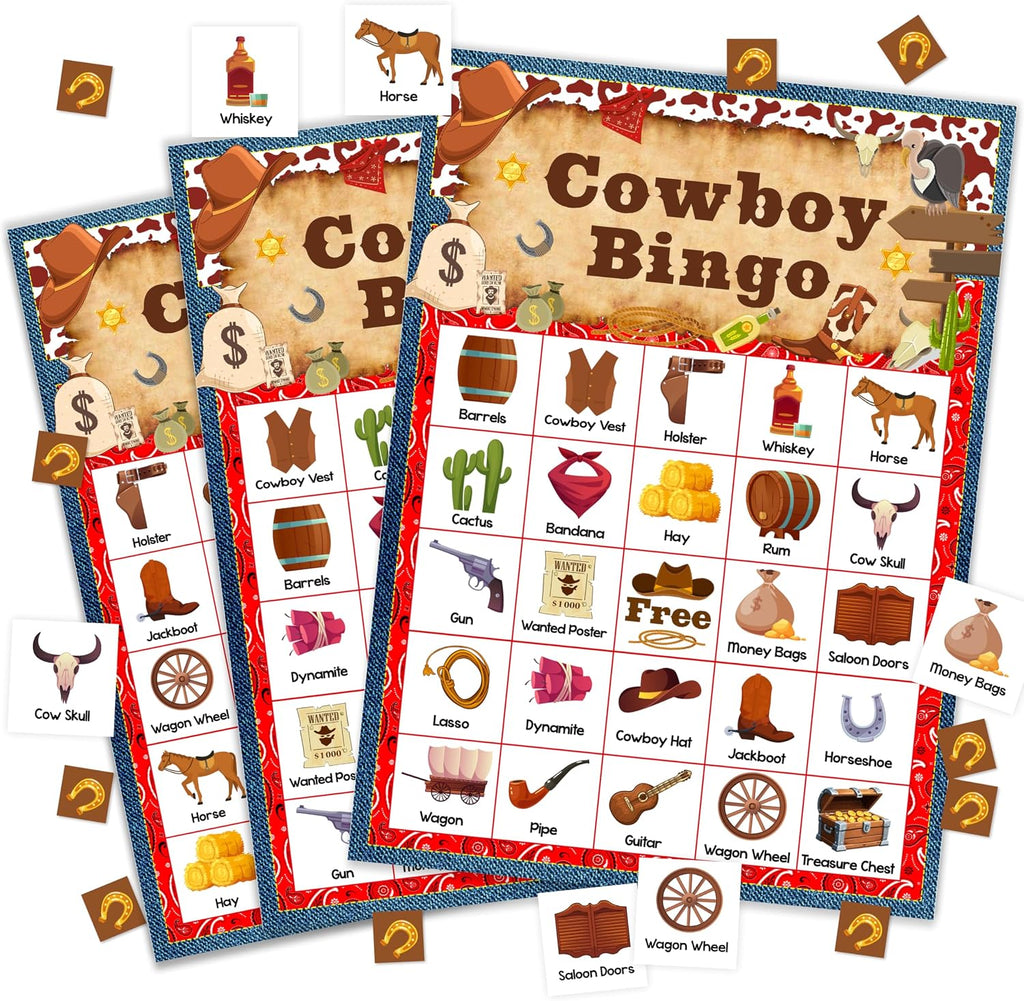 Cowboy Bingo Game Cards for Adults, Western Bingo Cards Game for Family Holidays Friends Gatherings, Ideal for Wild West Themed Party Games, 24 Players Birthday Party Supplies Favors, 012