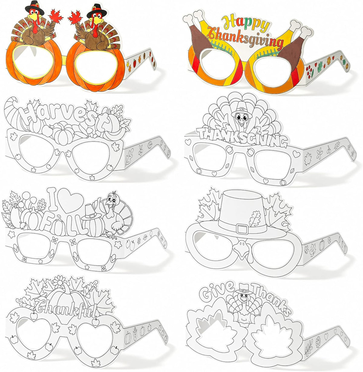 MUOUAKATE 32Pcs Thanksgiving Fall Crafts for Kids Coloring Glasses Bulk