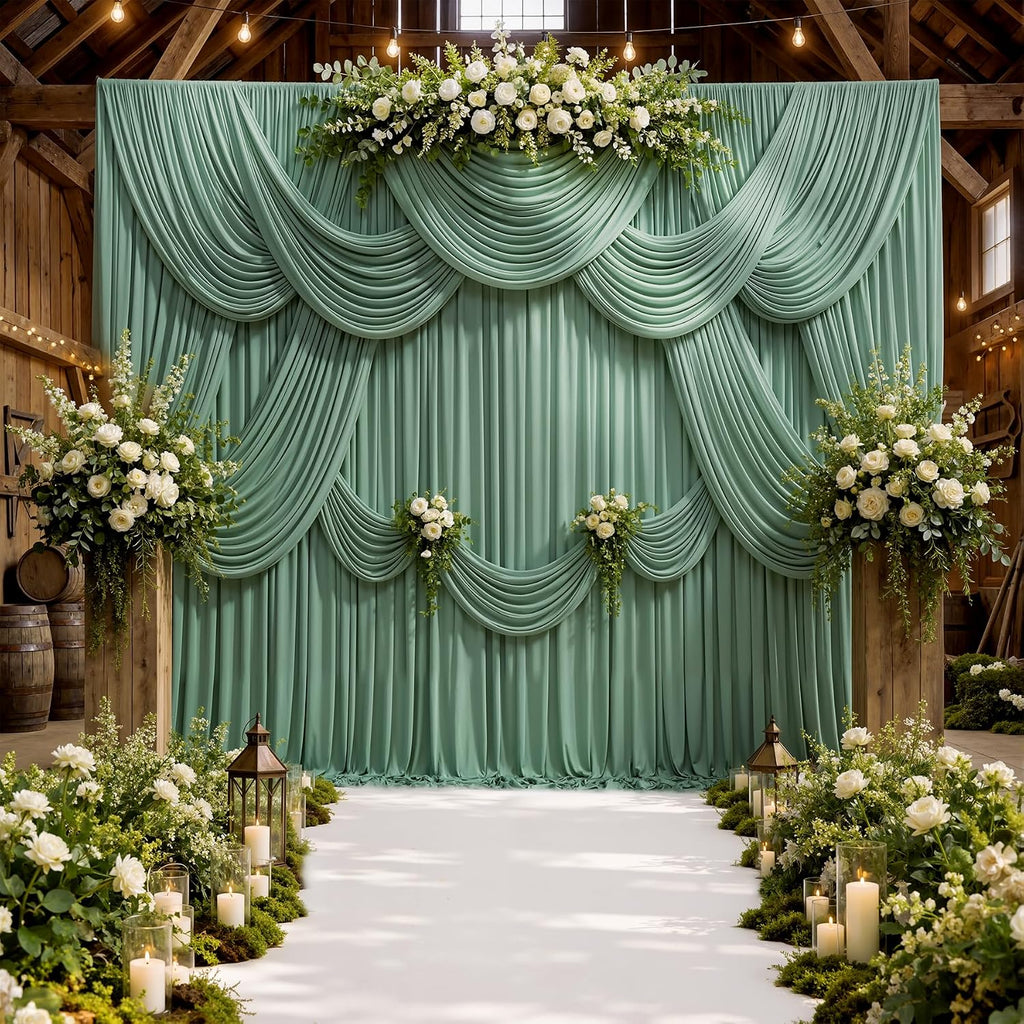 50ftx10ft Wrinkle Free Sage Green Backdrop Curtains for Parties, Polyester Green Photo Backdrop Drapes 10 Panels 5x10ft for Wedding Birthday Baby Shower Photography Background
