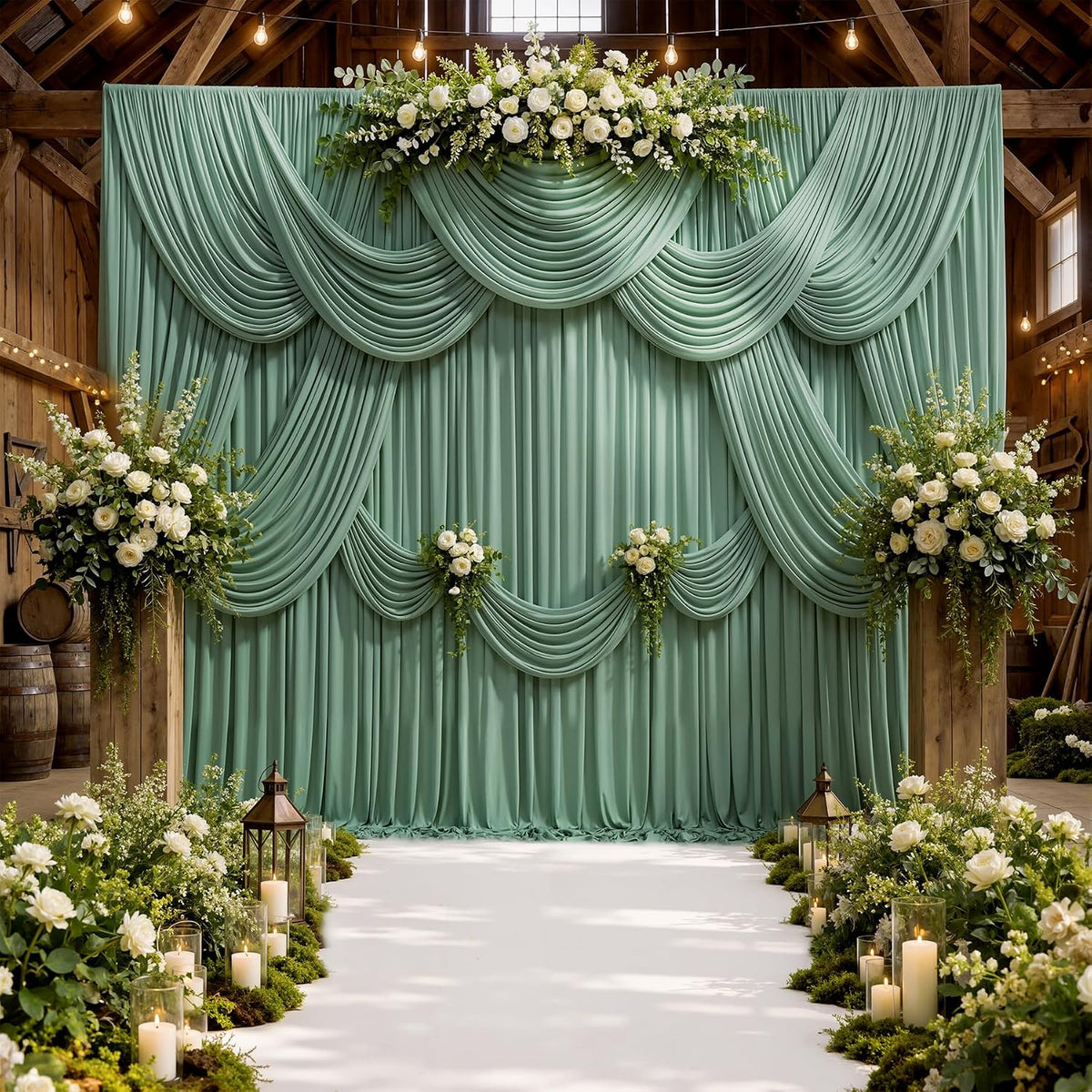 50ftx10ft Wrinkle Free Sage Green Backdrop Curtains for Parties, Polyester Green Photo Backdrop Drapes 10 Panels 5x10ft for Wedding Birthday Baby Shower Photography Background
