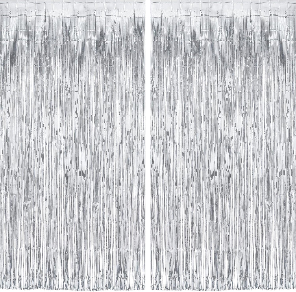 Silver Streamers Metallic Party Backdrop 8.2ft x 3.2ft - Pack of 2