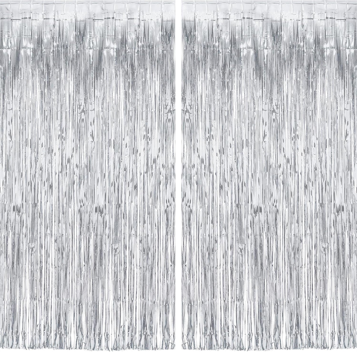 Silver Streamers Metallic Party Backdrop 8.2ft x 3.2ft - Pack of 2