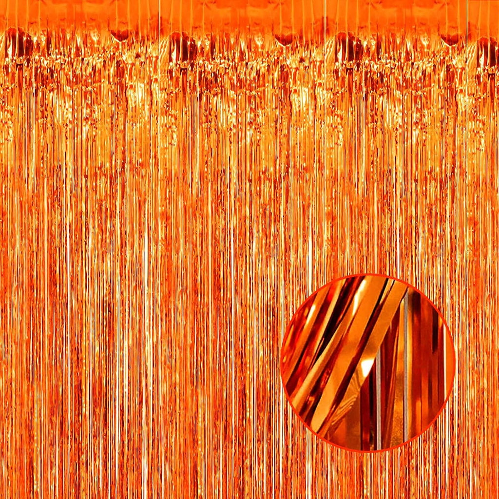 4 Pack Orange Foil Fringe Curtain Backdrop, 3.28Ftx8.2Ft Metallic Tinsel Foil Fringe Streamers Curtains for Party, Photo Booth Props, Birthday, 2022 Mother's Day Decoration Supplies