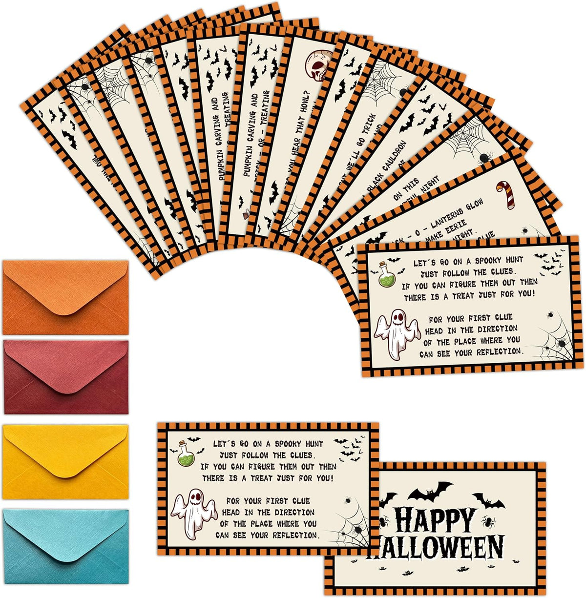 Halloween Scavenger Hunt Clue Cards, Magical Scavenger Hunt Games for Adults, Halloween Fall Pumkin Holiday Birthday Party Supplies Activities Outdoor Indoor(16 Clues Cards with Envelopes), 12