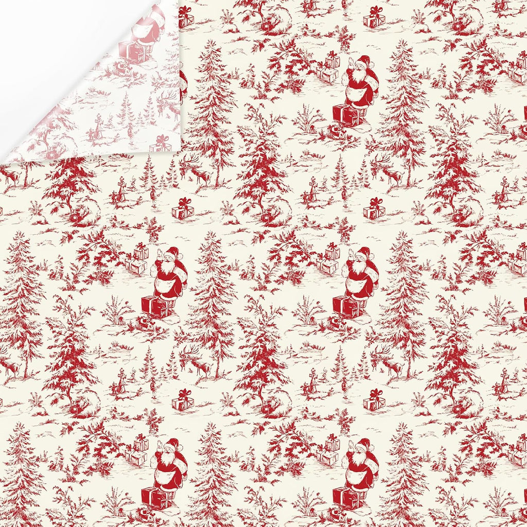 JarThenaAMCS 60 Sheets Toile Vintage Christmas Tissue Paper Red Xmas Tree Santa Claus Wrapping Paper for Winter Home Party DIY Crafts Supplies, 14 x 20 Inch