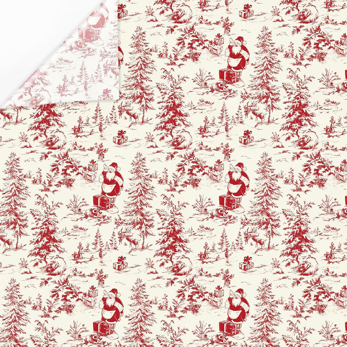 JarThenaAMCS 60 Sheets Toile Vintage Christmas Tissue Paper Red Xmas Tree Santa Claus Wrapping Paper for Winter Home Party DIY Crafts Supplies, 14 x 20 Inch