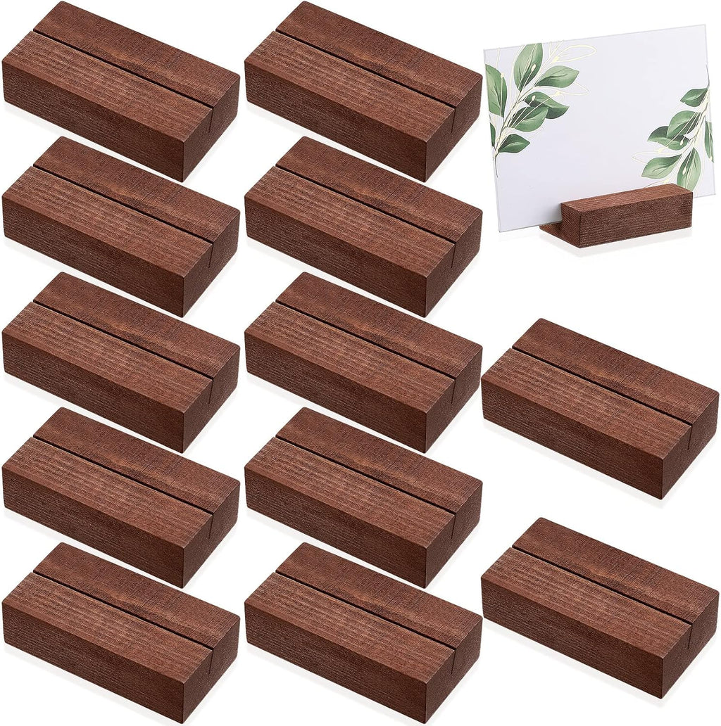Blosssound 12 Pcs Wood Place Card Holder, Brown, 3 x 1.6 x 0.8 Inches